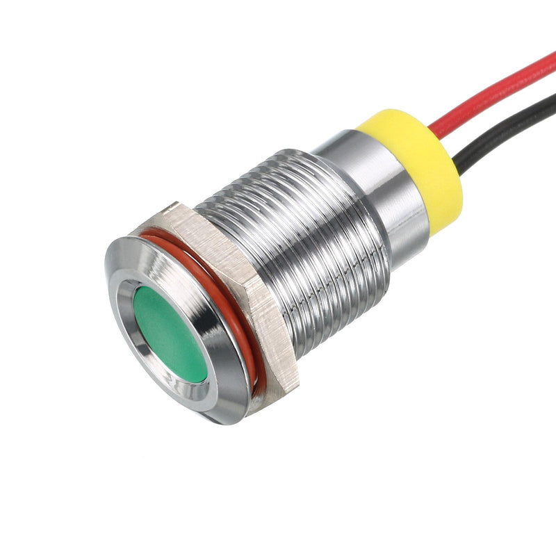 [Australia - AusPower] - uxcell Signal Indicator Light AC/DC 12V 12mm Dash Lamp Flush Panel Mount Green LED Metal Shell 