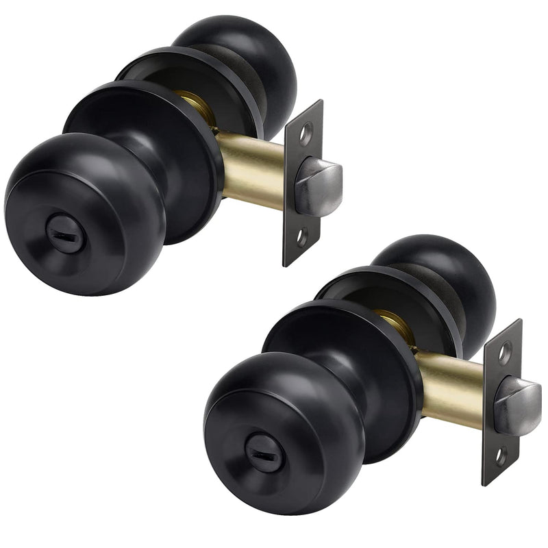 CML Hardware (2 Pack) Privacy Door Knob for Bedroom and Bathroom, Stainless Steel Keyless Door Locks for Bed/Bath, Round Ball Handle, Matte Black 2 Pack