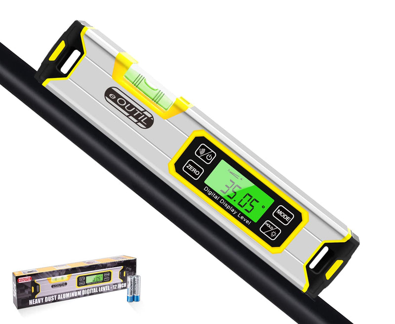 [Australia - AusPower] - Digital Level and Protractor, 12 Inch IP54 Protected Electronic Bubble Inclinometer Angle Finder with Large LED Backlight and Magnetized V-Groove Base(Yellow 