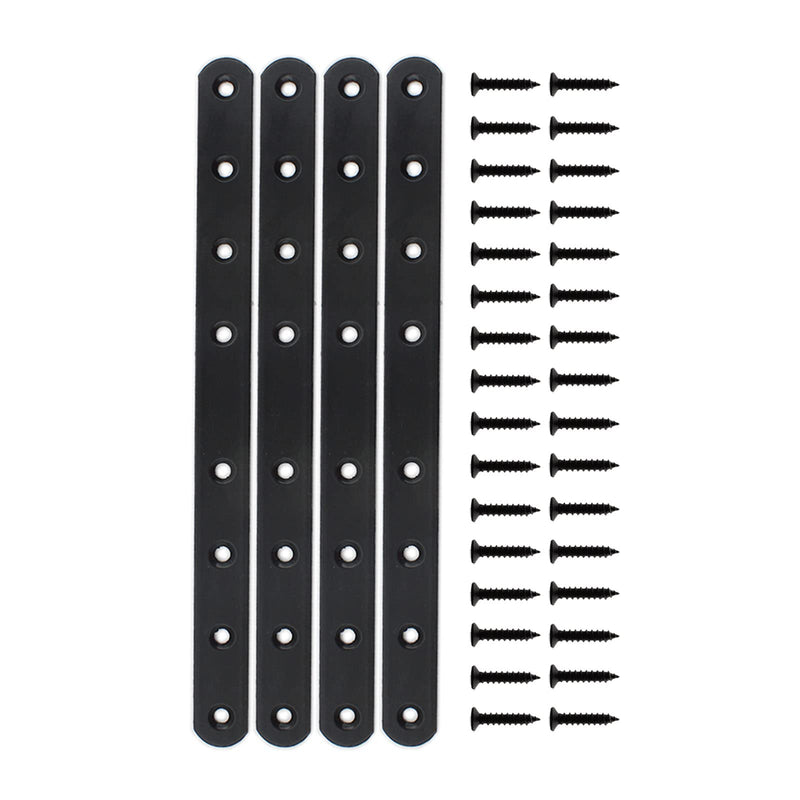 [Australia - AusPower] - 4 Pack Flat Mending Plate for Wood, ULIFESTAR Black Iron Flat Straight Brace Brackets Metal Repair Fixing Wood Brace Joining Plates Connector for Repairing Wooden Furniture with Mounting Screws 250x20x3mm/10x0.79x0.12" 