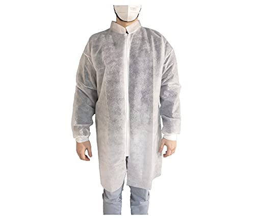 10 White Disposable OneProtek Protective Gowns - Zip and Long Sleeve Disposable Gown - One Size (105 cm) 1