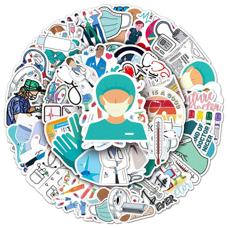 Medical Nursing Stickers |50Pcs Hospital Doctor Nurse Waterproof Vinyl | Removable Reusable Peel & Stick Decals Decoration for Water Bottles Bicycle Laptop Luggage Mobile Phone Skateboard Guitar Medical Nursing