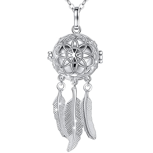 INFUSEU Unique Urn Necklaces for Ashes for Women, Cremation Jewelry for Human Pet Ashes, 24 Inch Chain Dream Catcher Silver