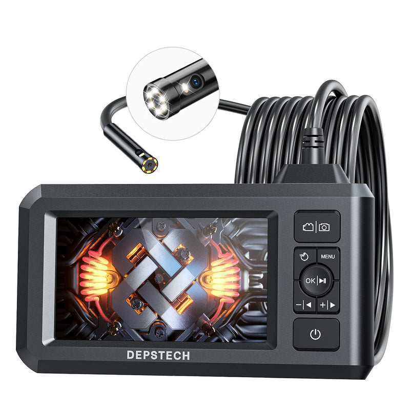 [Australia - AusPower] - DEPSTECH Dual Lens Industrial Endoscope, 1080P Digital Borescope Inspection Camera, 7.9mm IP67 Waterproof Camera, Sewer Camera with 4.3" LCD Screen,7 LED Lights,16.5FT Semi-Rigid Cable,32GB Card-Black Black 