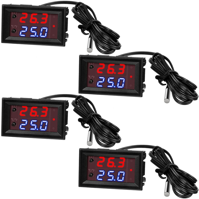 Weewooday 4 Pcs 12v Electronic Temperature Controller Programmable -50 to 110°C Heating/Cooling Thermostat Control Switch Module Ntc Waterproof Sensor Probe Dual Color LED Display Monitor