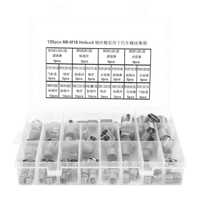 [Australia - AusPower] - EVTSCAN 120 Pcs Stainless Steel Helical Threaded Inserts Kit, with M3 M4 M5 M6 M8 M10 M12 M14 M16 M18 Metric Wire Thread Inserts, Free Running Coil, for Repairing Damaged or Worn Out Threads 