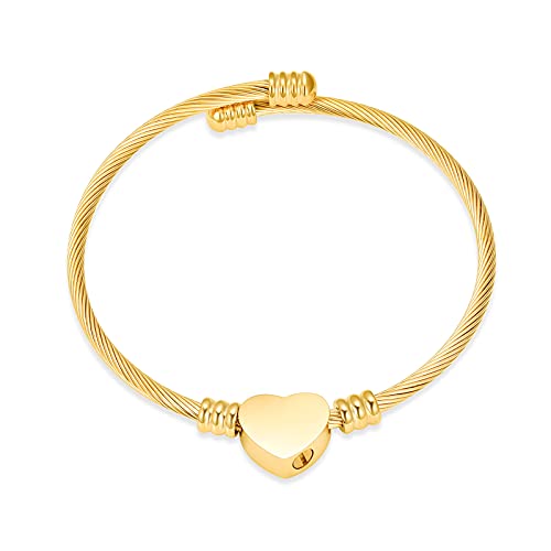 constantlife Cremation Bracelet for Ashes Memorial Jewelry Stainless Steel Heart Shape Urn Pendant Bangle Loved Ones Funeral Ashes Holder Keepsake Gift A-Golden