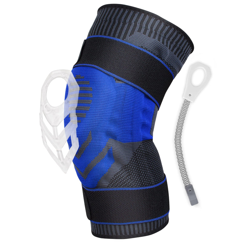 [Australia - AusPower] - Knee Compression Sleeve Support, Professional Knee Brace With Patella Gel Pad & Side Spring Stabilizers, Double Adjustt Straps, Medical Grade Knee Protector For Large Blue 1 