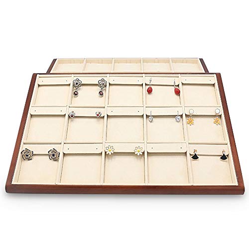 Best Balmy Wood 15 Grids Jewelry Tray with Removable Inserts Jewelry Pads Ring/Earring,/Stud/Brooch/Pins Display Organizer Tray (Ivory) Ivory