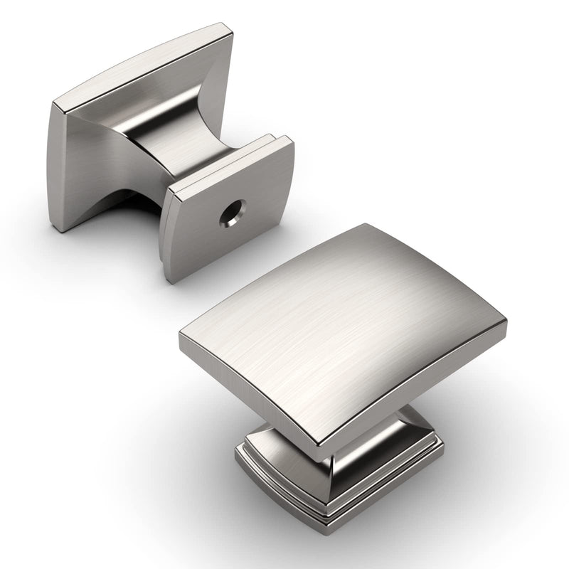 Amerdeco 10-Pack Brushed Satin Nickel Cabinet Knobs & Pulls - 1-1/8 Inch Single Hole Square Drawer Handles for Bathroom Cabinets ZH0011 10 Pack