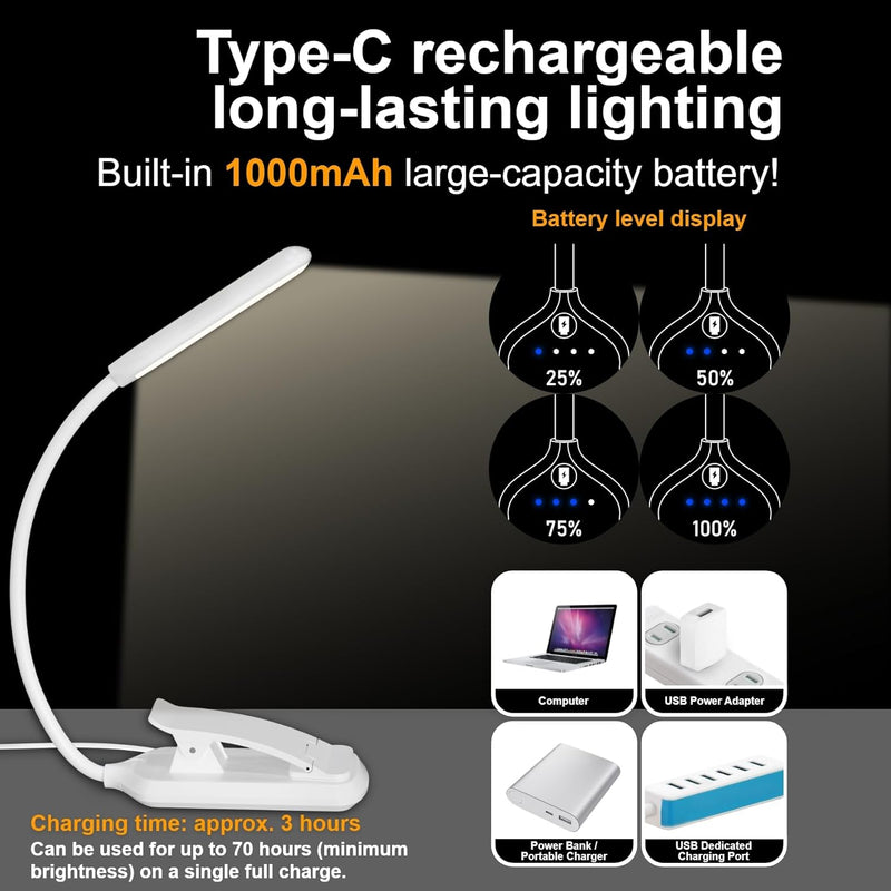 [Australia - AusPower] - LED Desk Lamp Eye-Caring Clamp Light Clamp Lamps Reading Lights with USB Port, 360°Flexible Gooseneck Bed Night Light by DWEPTU (Include AC Power Plug) 