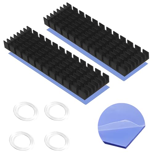 Aluminum Heatsink, CTRICALVER M.2 SSD Heatsink with Heat Conductive Adhesive Film Anti Thermal Bleed Heatsink CPU IC Chip Circuit Board for LED Amplifier (2 Pack, Black)