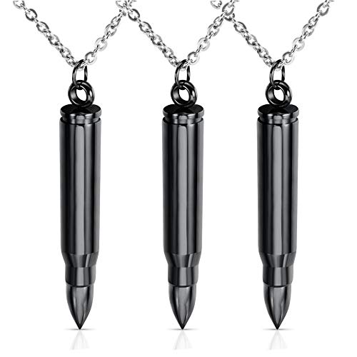 Vanski 3PCS Personalized Stainless Steel Bullet Urn Necklace Ashes Necklace Black (3PCS)