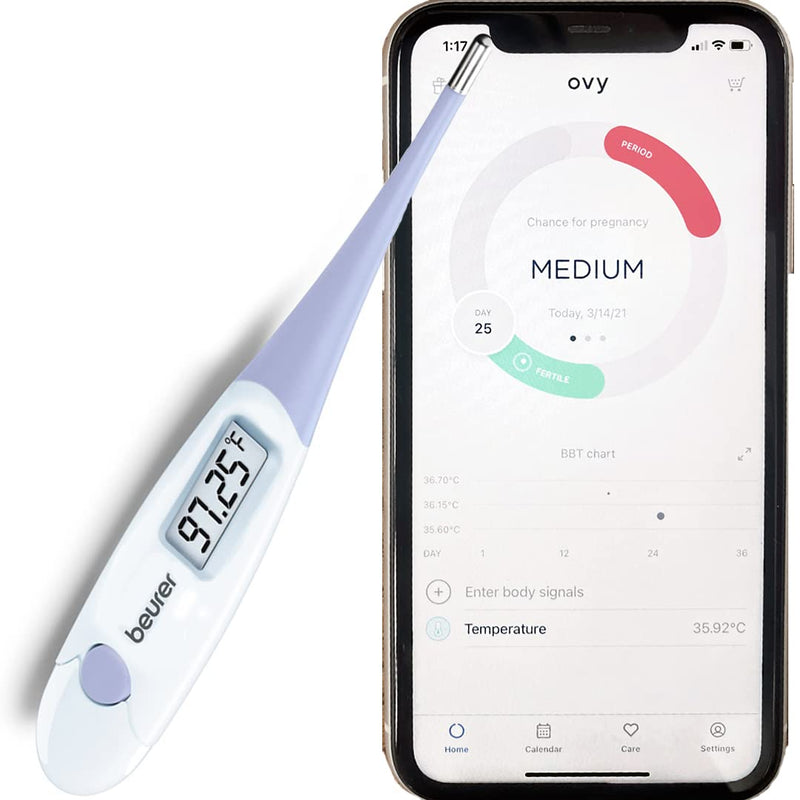 [Australia - AusPower] - Beurer Digital Basal Thermometer, Oral Thermometer with Memory Function, Measures Basal Body Temperature, Accurate Digital Thermometer for Fever and Natural Family Planning, OT20 