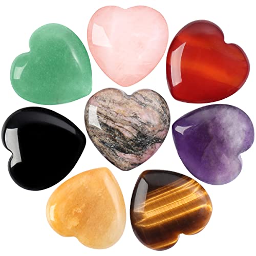 CASMON Natural Mix Heart Palm Stones 1 Inch Healing Crystal Set 8Pcs Mixed Heart Stones 25*25*10mm