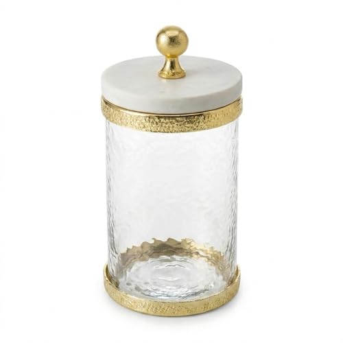 Godinger Glass Storage Canister with Marble Lid and Gold Band, 4x6, 4L