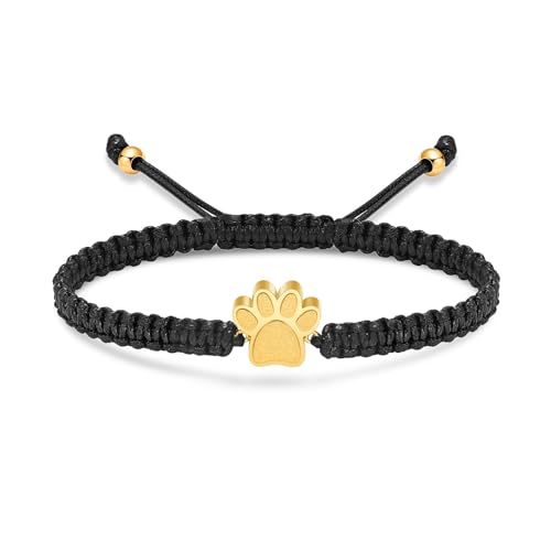 Paw Print Cremation Urns Bracelet for Ashes Adjustable Braided Rope Keepsake Bangle Jewelry for Women Men Memorial Bracelet for Dog Cat Gold