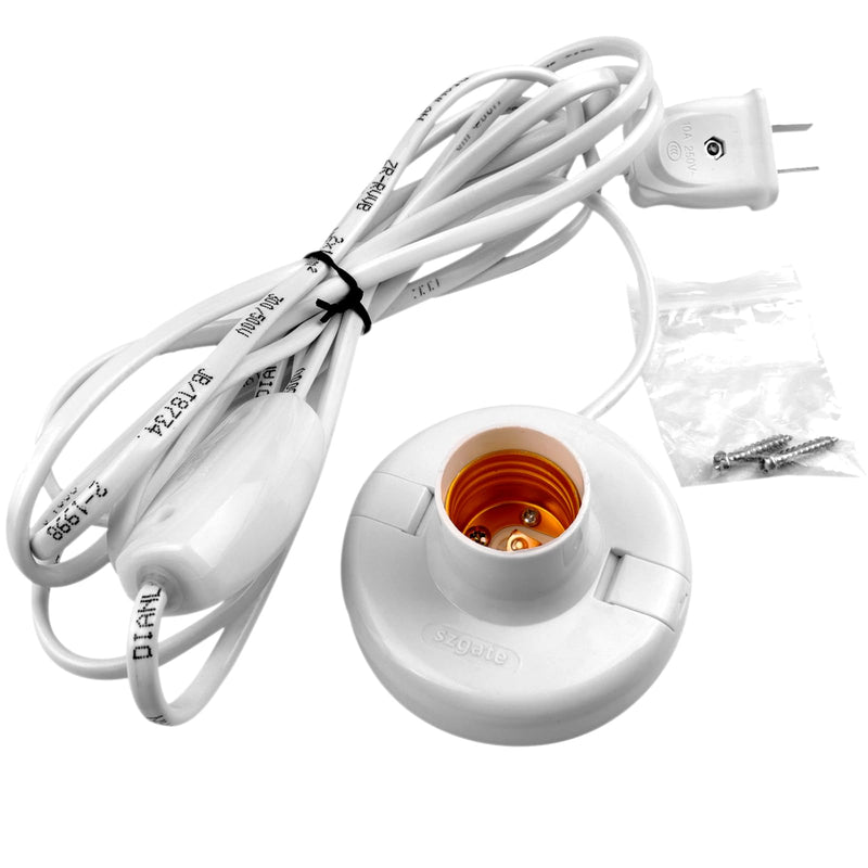 [Australia - AusPower] - 1pcs White Hanging Light Cord E27 Light Bulb Socket to 2-Prong with On/Off Switch (about 80mm base & 9.2ft wire) About 80mm Base & 9.2ft Wire 