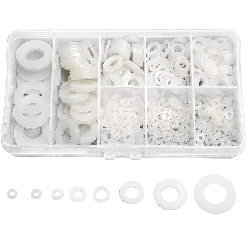 [Australia - AusPower] - QTEATAK 510 Pcs White Nylon Flat Washer Assortment Kit for Electrical Connections on Household & Commercial Appliances, (M2 M2.5 M3 M4 M5 M6 M8 M10) 