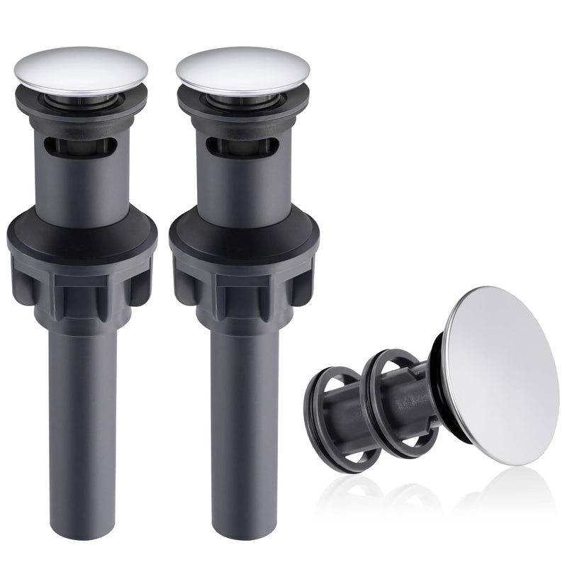 Hibbent 2 Pack Universal Bathroom Sink Drain Stopper, Pop Up Drain Strainer with Overflow, Push and Seal Sink Plug with Basket for Lavatory Vanity Vessel, Anti-Clogging Strainer, Chrome High-quality Plastic Chrome Finish