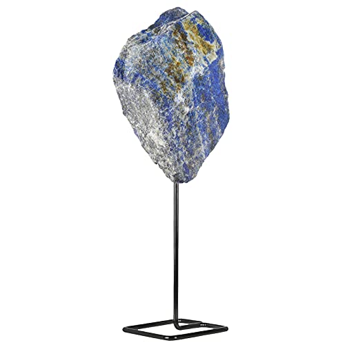 mookaitedecor Natural Lapis Lazuli Raw Crystal with Stand for Display Deep Blue/Black