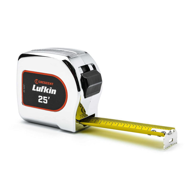 Crescent Lufkin 1-1/8" x 25' Chrome Case Yellow Clad Tape Measure - L925-02 7.6 m