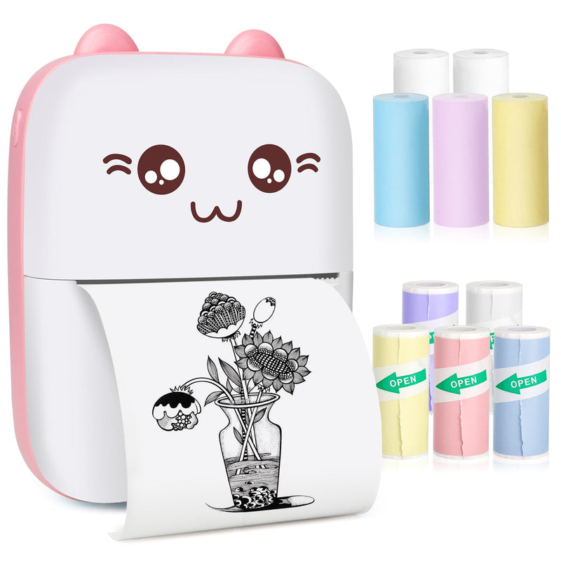 [Australia - AusPower] - Mini Pocket Printer, Gifts for kids, Portable Thermal Printer for Pictures/Retro-Style Photos/Receipts/Notes/Lists/Label/ Memo/QR Codes, Bluetooth Wireless Smart Printer with Android or iOS APP (PINK) pink 