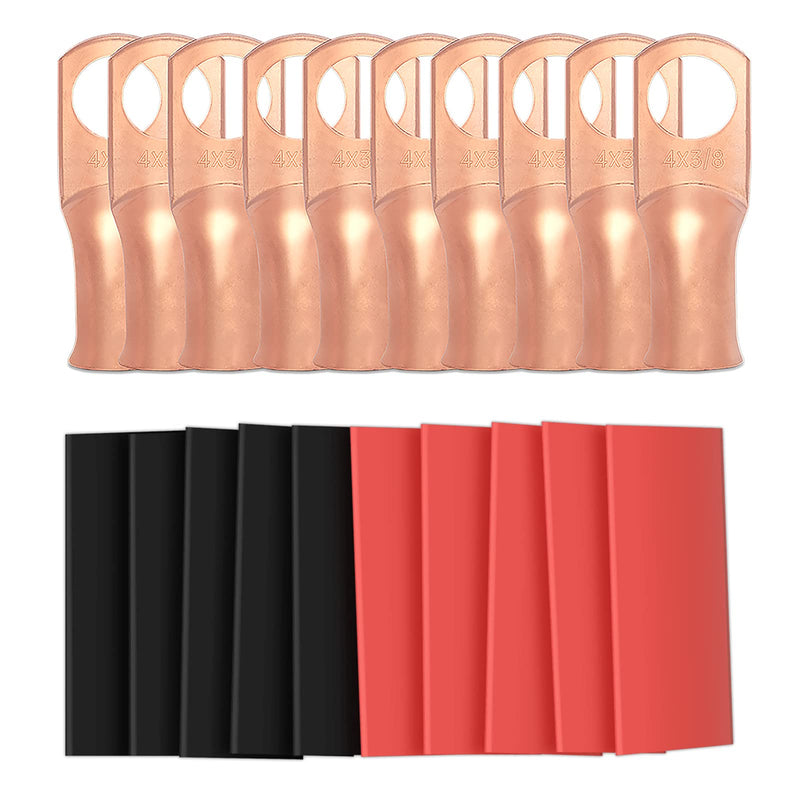 [Australia - AusPower] - 10pcs 4 Awg - 3/8" (M10) Sanuke Wire Lugs Ring Terminal Connectors Ends Heavy Duty for Battery Cable Lug Wire Electrical Eyelets with 3:1 Dual Wall Adhesive Heat Shrink 4 Awg - 3/8" (M10) Bare Copper 10 