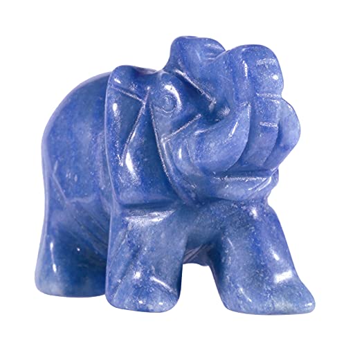 Rockcloud Hand-carvd Blue Aventurine Guardian Elephant Figurine 1.5"