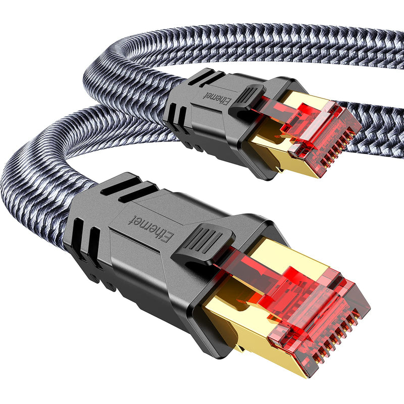 Snowkids Cat 8 Network Cable 5 m, 40 Gbps LAN Cable High Speed 2000 MHz S/FTP Ethernet Cable POE Gigabit RJ45 Nylon Braided Gold-Plated Patch Cable for PS5/4 Router Modem TV Switch Laptop | Robust Nylon Cable, 2000MHz High Speed Patch Cable, S/FTP, RJ4...