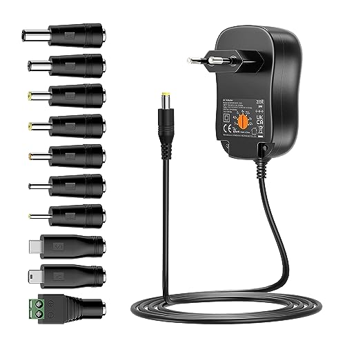 Zolt 30W Universal Power Supply AC DC 3V 4.5V 5V 6V 7.5V 9V 12V 2A Power Supply, Multi-Voltage Adapter with 5V 2A USB Port and 10 DC Plugs for Household Electronics, 2000mA Max. small