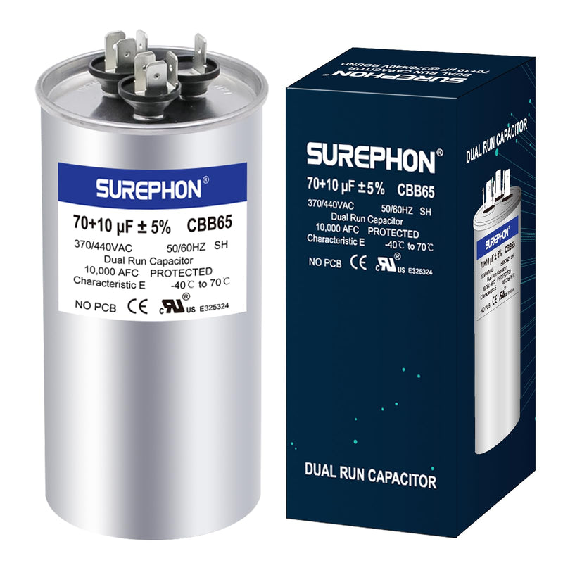 [Australia - AusPower] - CBB65 70/10 uF 70+10 MFD 370V or 440 Volt Dual Run Capacitor Air Conditioner Capacitors for AC Unit Fan Motor Start, Heat Pump, or Condenser Straight Cool 70+10MFD 
