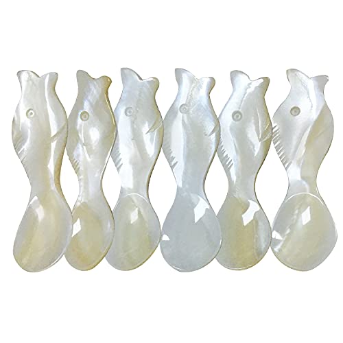 DUEBEL Sturgeon Shape Caviar Spoon, 8 cm x 2.5 cm Mother of Pearl Egg Spoon, Set of 6