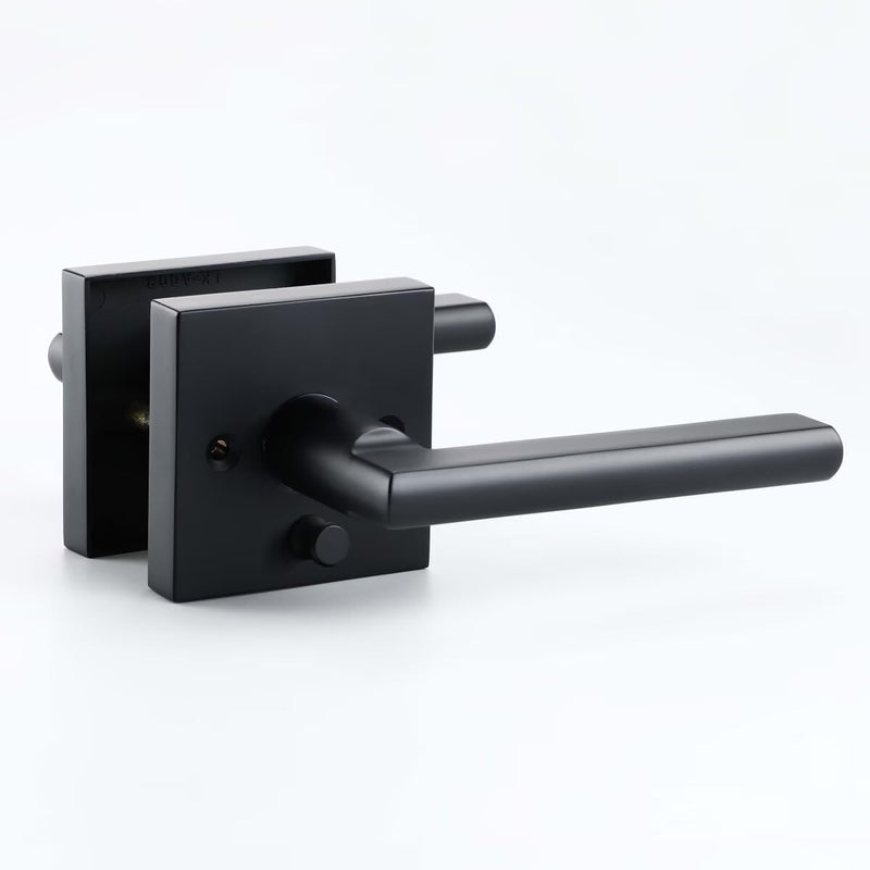 Linkaa Matte Black Interior Door Handle with Push Lock, Privacy Keyless Door Lever for Bathroom and Bedroom, Reversible Handles(Heavy Duty Zinc Alloy，Privacy，Push Button Lock Privacy(Push Button Lock) 1