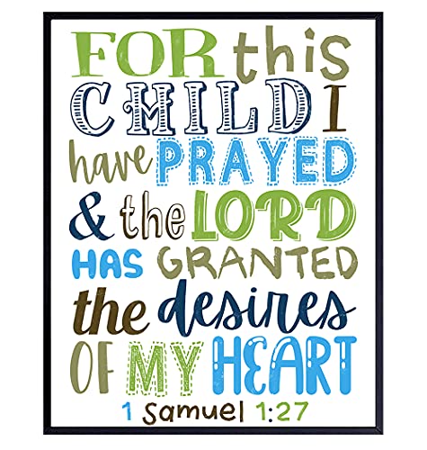 For This Child We Have Prayed - Religious Little Boys Room Decor - Toddler Boy Nursery Wall Decor - Baby Boy Christian Wall Art - Bible Verses Gift - Scripture Decoration