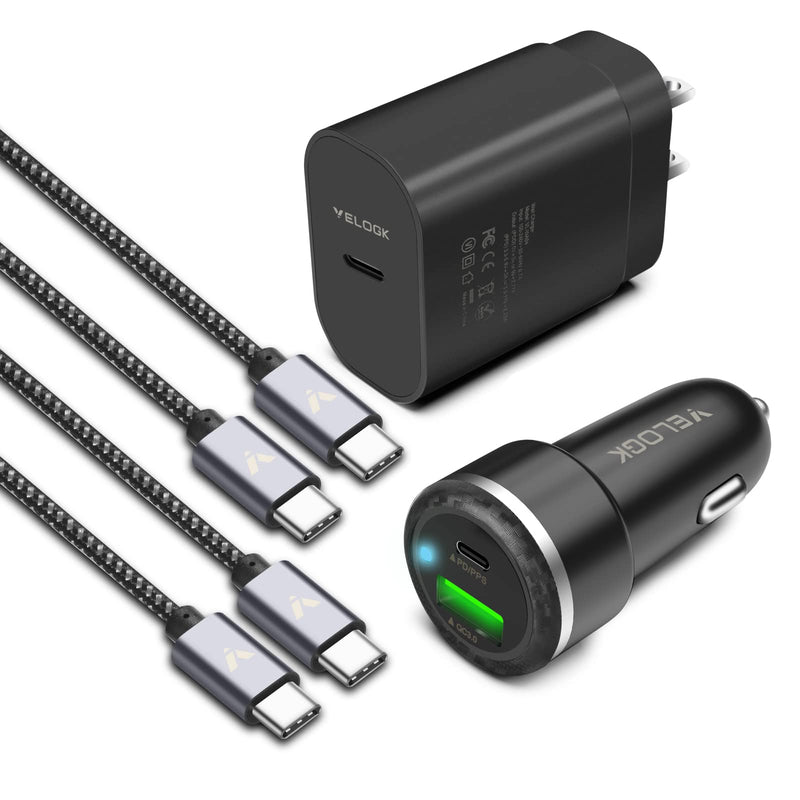 [Australia - AusPower] - Super Fast Charger Type C Kit, VELOGK 25W PD PPS USB C Wall/Car Charger for Samsung Galaxy S24/S23 Ultra/S23+/S23/S22/S21/S20/Plus/Ultra/FE/Note 20/A71, iPad Pro, with 2X Nylon USB C-to-C Cable(3.3ft) 3.3ft 