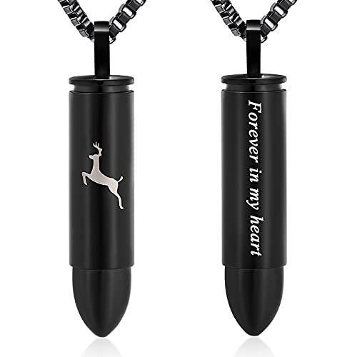 XSMZB Deer Bullet Cremation Jewelry Urn Necklace for Ashes Human Pet Bullet Ashes Keepsake Pendant Funeral Memorial Jewelry Gift Forever in my heart