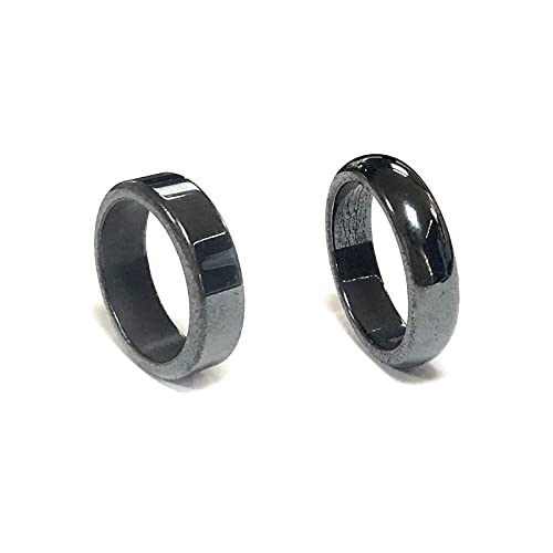 2Pcs Punk Magnetic Hematite Rings Couple Black Stone Anxiety Balance Rings Absorb Negative Energy and Break for Women Men 10