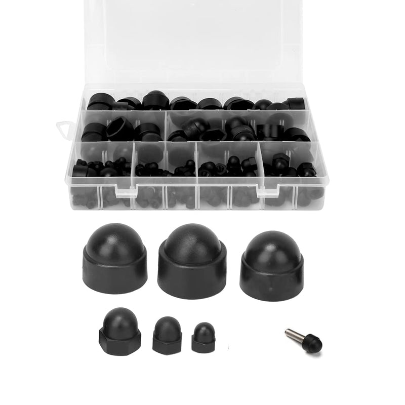 [Australia - AusPower] - Rubber End Caps, Bolts Cap, Hex Nut Dome Cover 145pcs Black Rubber Hex Nut Cover Bolts Protection Cap Rubber Nut Cover M4 M5 M6 M8 M10 M12 Hardware Fasteners Plastic Nut Caps 