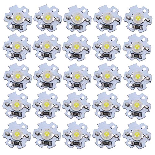 Hyuduo 1W 5V LED Chip Bulb, Light Beads 200lm Brightness High Bead Light Source Chip with Aluminum Plate for Floodlight, Pack of 25(Pure White 60006500K) Pure White 6000?6500k