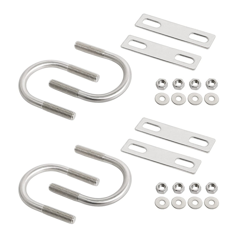 [Australia - AusPower] - Round U-Bolts 1.5inch(38mm) Inner Width M8 Thread 304 Stainless Steel Silver with Plates Nuts Flat Washers for CarRVTrailer Bumper, 4Pcs, M8x38mm 