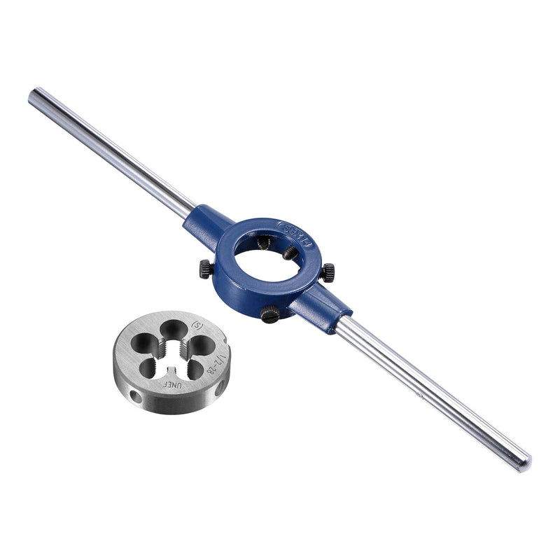 [Australia - AusPower] - uxcell Die Stock Handle Wrench Set, 1/2-28 UNEF Threading Die and 38mm (1-1/2") Holder (Fits: 26mm-38mm OD / M12-M16 Round Dies) Adjustable for Bolt Thread Repair 