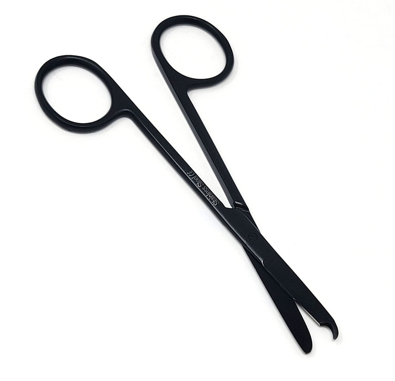 [Australia - AusPower] - Suture Stitch Scissors 4.5" with Crescent Delicate Hook- Perfect for Suture Removal, First Aid, EMS Training and More Premium Quality Instrument- Stainless Steel (Tactical Black) Tactical Black 