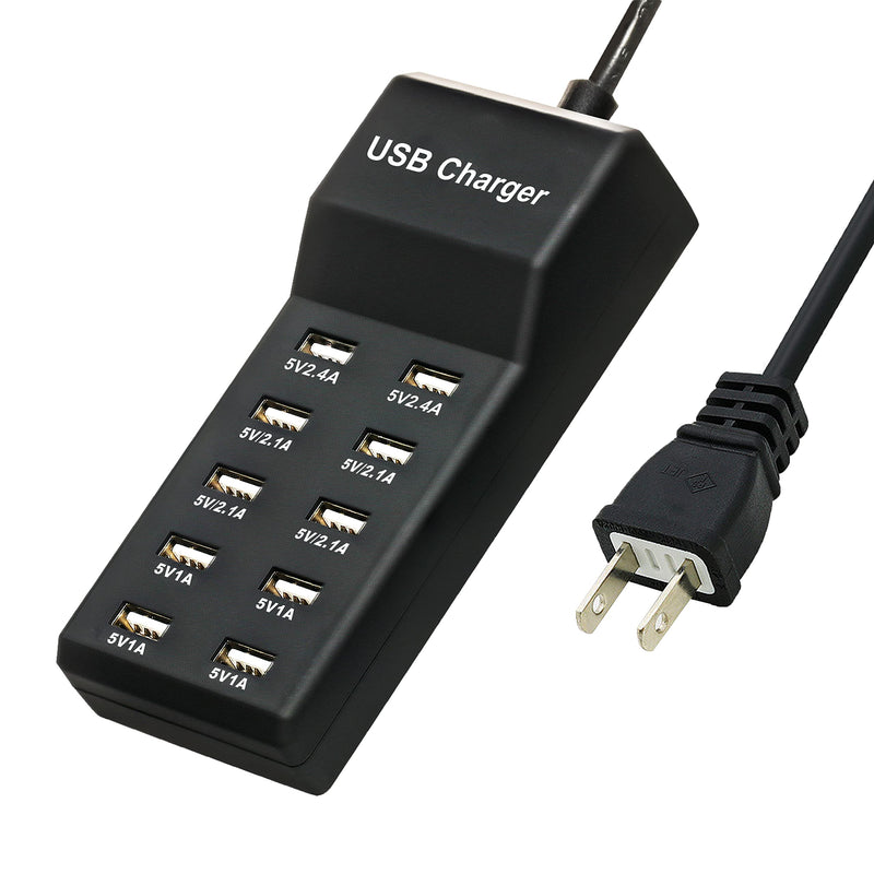 [Australia - AusPower] - Wyssay USB Charger,5V 10A(50W) USB Charging Station with 10-Port Family-Sized Smart USB Ports for Multiple Devices Smart Phone Tablet Laptop Computer Black 