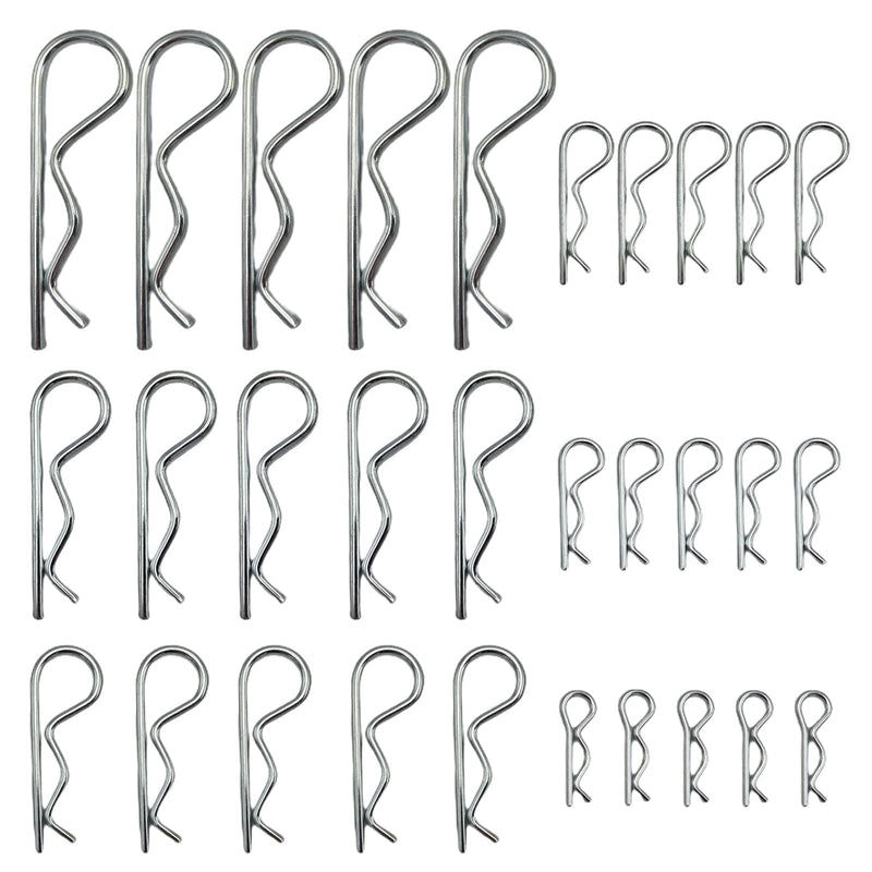 [Australia - AusPower] - Jongdari Cotter Pins, 30 Pcs Zinc Plated Spring Fastener Assortment Kit, Heavy Duty Cotter Hairpin for Hitch Pin Lock Systems, Multiple Sizes M1.6 - M3.5, Silver 30pcs 
