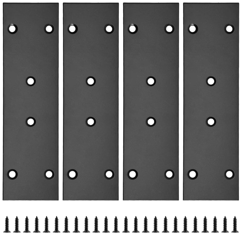 [Australia - AusPower] - 4Pcs Flat Straight Brace Brackets Stainless Steel, Black Fixing Mending Joining Plates Shelf Support Repair Plate for Furniture, Shelves, Cabinet with Screws (6.7 x 1.9" / 169 x 48mm) 6.65"x1.89"/ 169 x 48 mm 