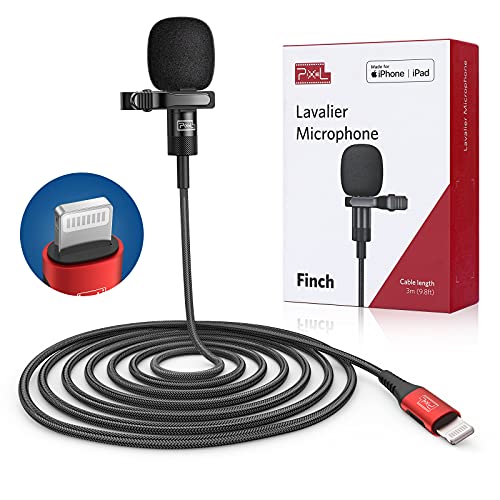PIXEL Lavalier Microphone for iPhone (Apple MFi-Certified) | Lav Mic for Vlogging | External Microphone for Video Recording, Compatible with All Lightning Devices (10ft) 3m