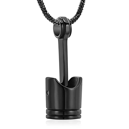 Yinplsmemory Mens Cremation Jewelry Motor Piston Urn Necklace for Ashes Keepsake Memorial Ashes Jewelry for Human/Pet Ashes Black