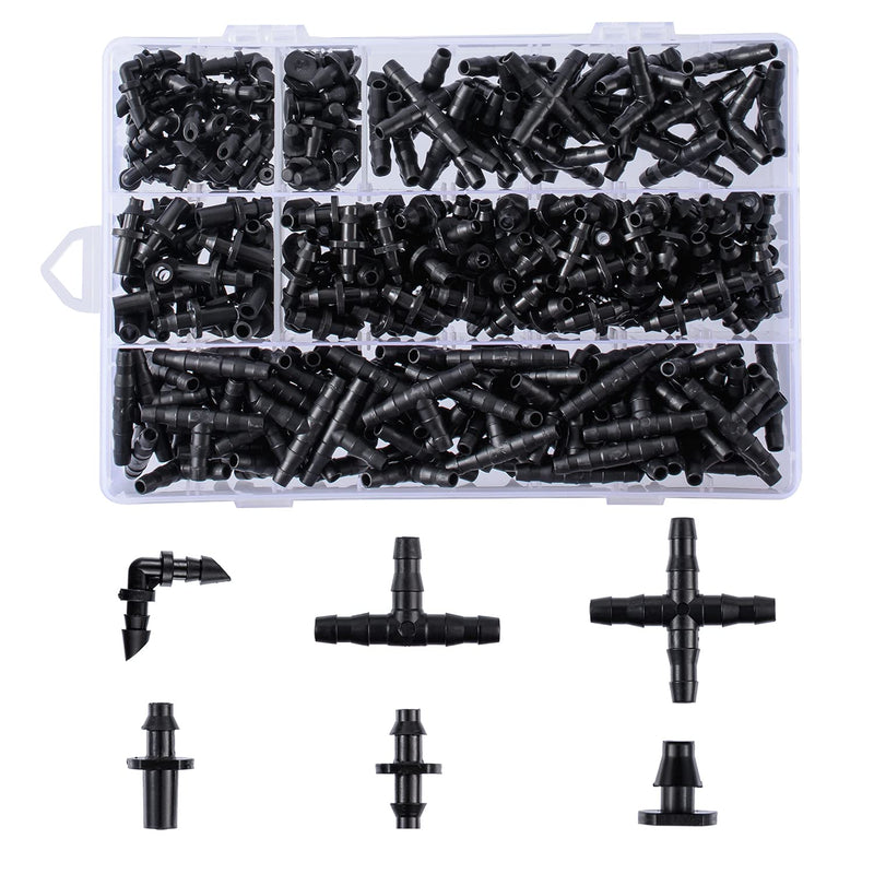 [Australia - AusPower] - 280 Pcs Barbed Connectors Irrigation Fittings Kit,Drip Irrigation Barbed Connectors 1/4''Tubing Fittings Kit for Flower Pot Garden Lawn(Straight Barbs,Single Barbs,Tees,Elbows,End Plug,4-Way Coupling) 