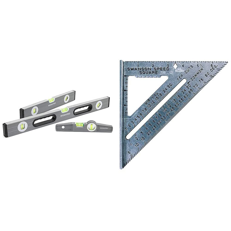 [Australia - AusPower] - WORKPRO Torpedo Level Set (9", 16", 24") and SWANSON 7" Speed Square 